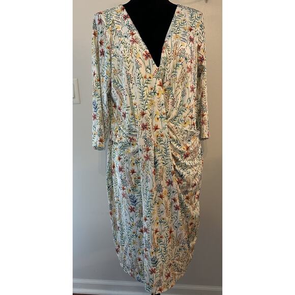 Eloquii Dresses & Skirts - Jason Wu X ELOQUII Dress Drape Front V-Neck White Floral Size 18 Garden Cottage